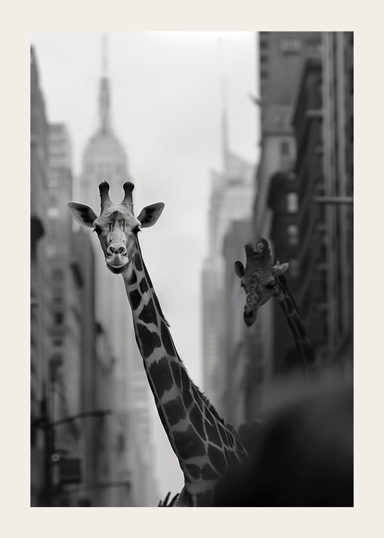 Giraffer i storstaden ger en surrealistisk och drömlik känsla-12