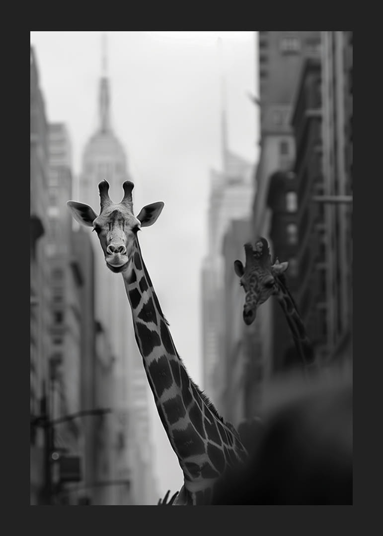 Giraffer i storstaden ger en surrealistisk och drömlik känsla-12