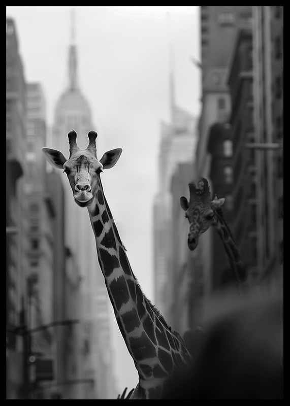 Giraffes in the big city give a surreal and dreamlike feeling-12