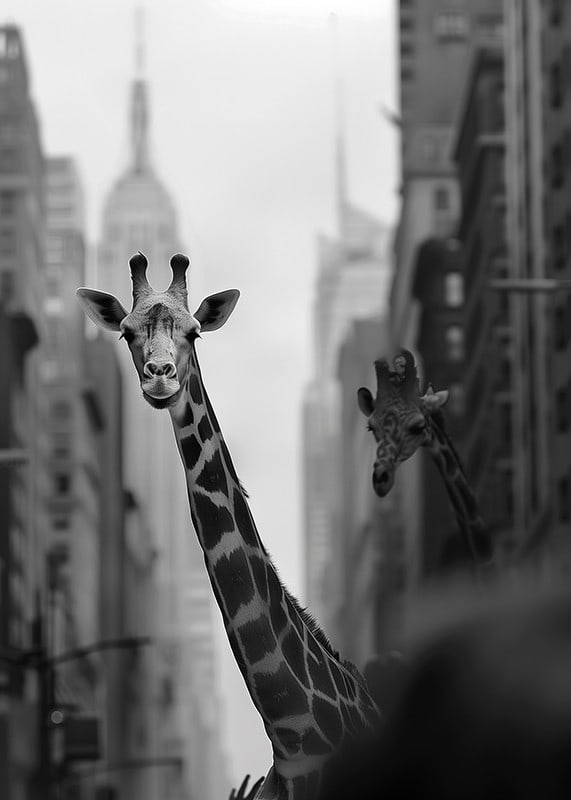 Giraffes in the big city give a surreal and dreamlike feeling-12