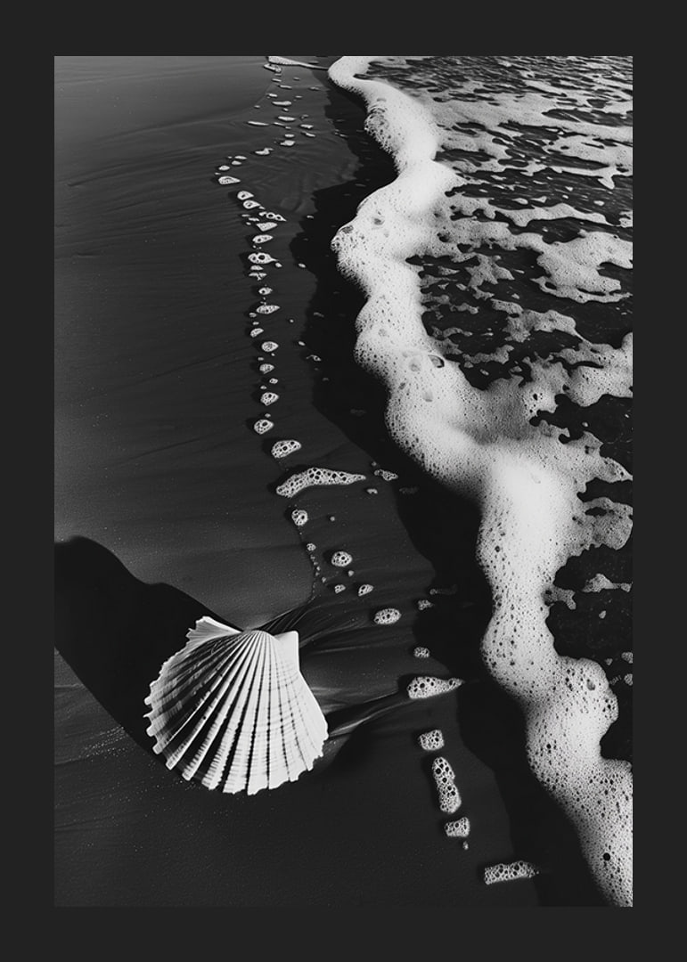 Encontro harmonioso entre a espuma do mar e uma concha solitária-12