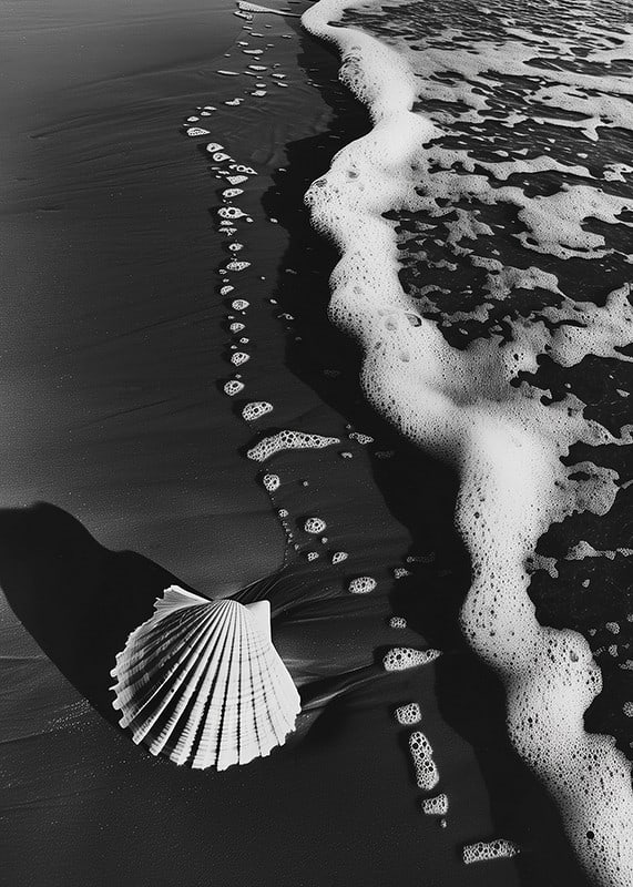 Encontro harmonioso entre a espuma do mar e uma concha solitária-12