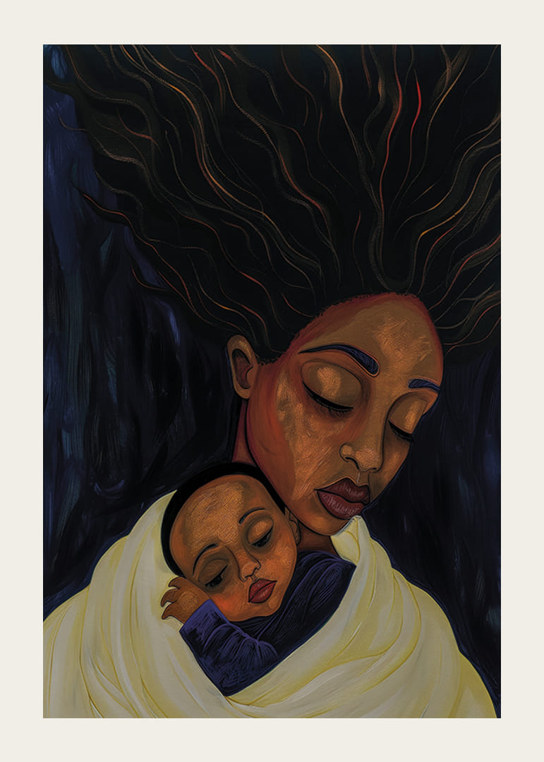 Moder och barn i en fridfull omfamning, fylld av kärlek-12