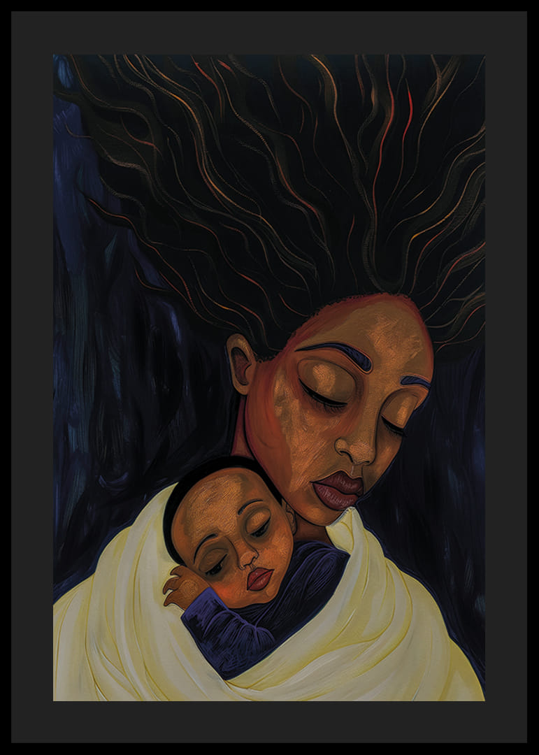 Moder och barn i en fridfull omfamning, fylld av kärlek-12