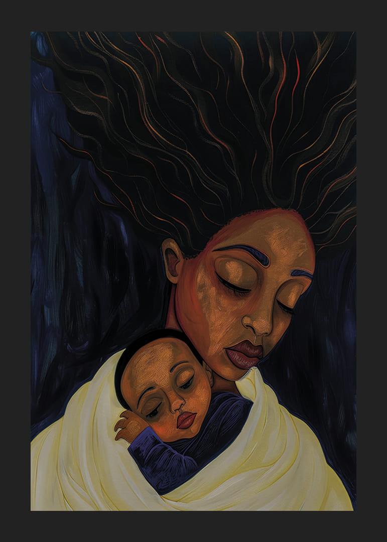 Moder och barn i en fridfull omfamning, fylld av kärlek-12