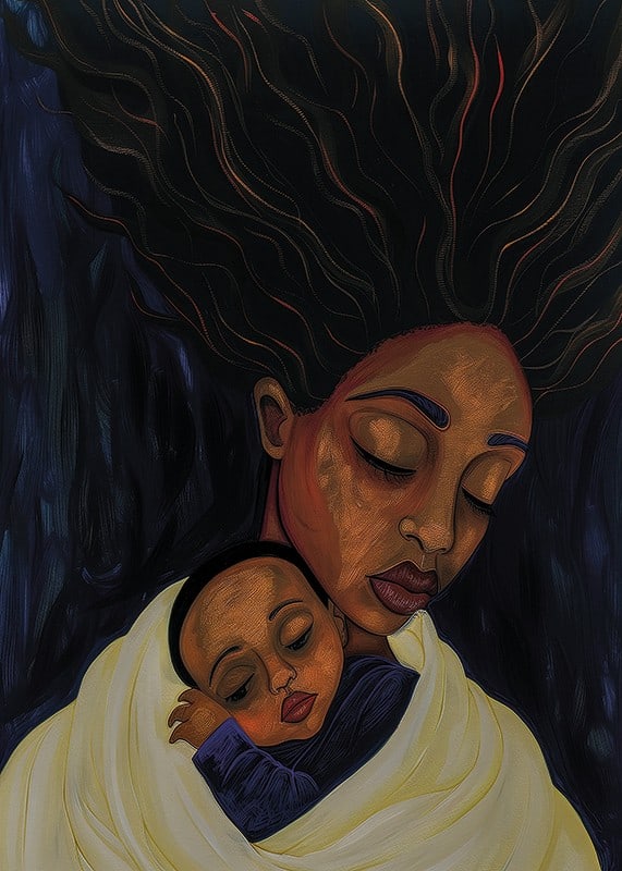 Mother and child in a peaceful embrace, filled with love-12
