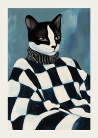 Stylish cat in plaid sweater exudes confident elegance-3