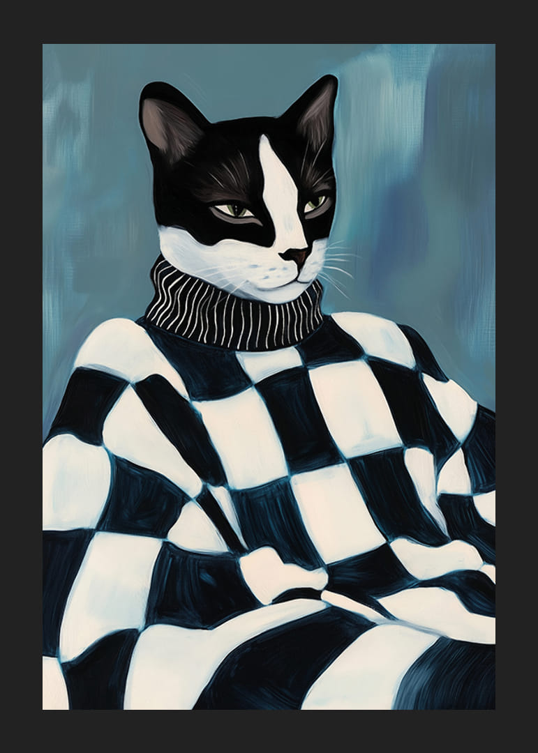 Stylish cat in plaid sweater exudes confident elegance-12