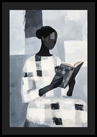 An elegant figure reads quietly in an abstract monochrome room-4