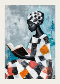 A woman immersed in reading surrounded by soft colors-3
