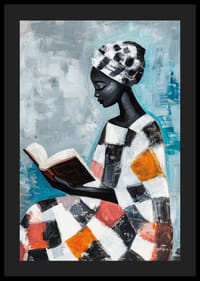 A woman immersed in reading surrounded by soft colors-4