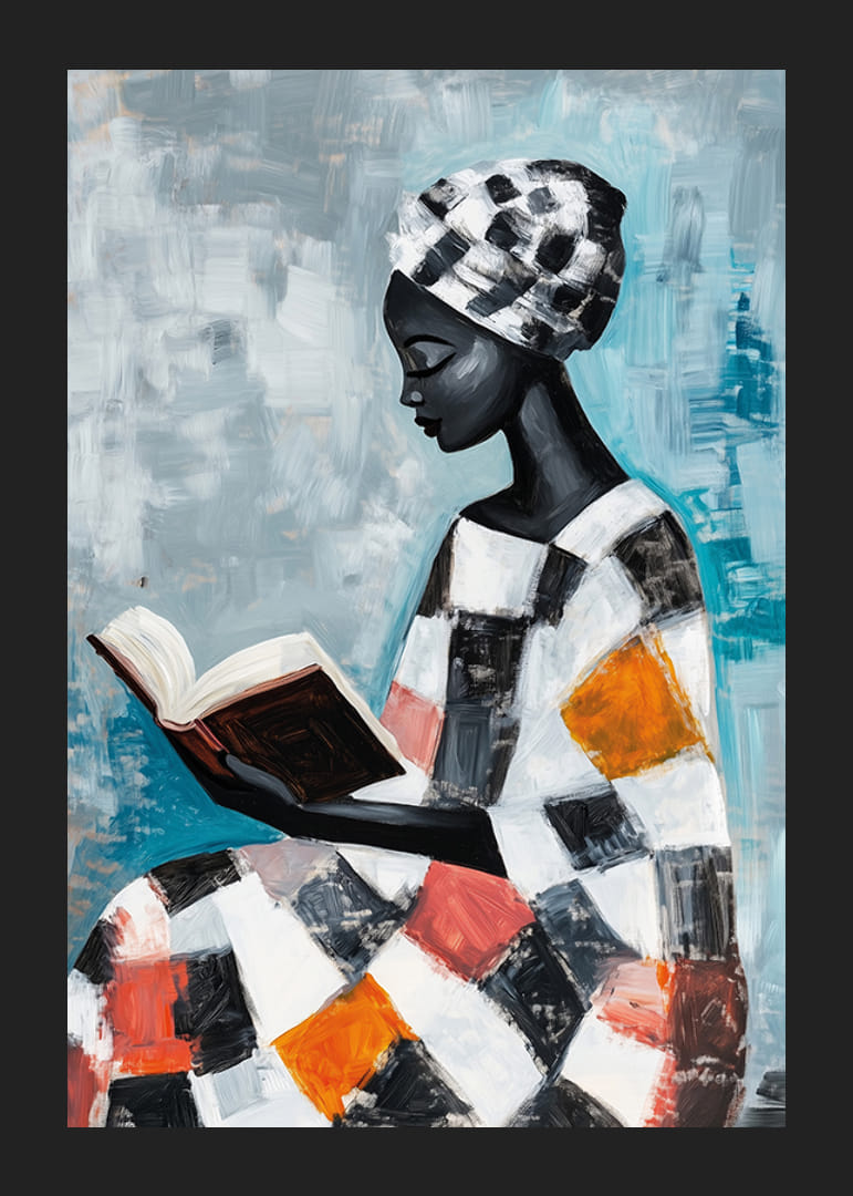 A woman immersed in reading surrounded by soft colors-12