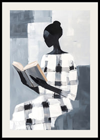 An elegant figure in black and white reads in silence-2