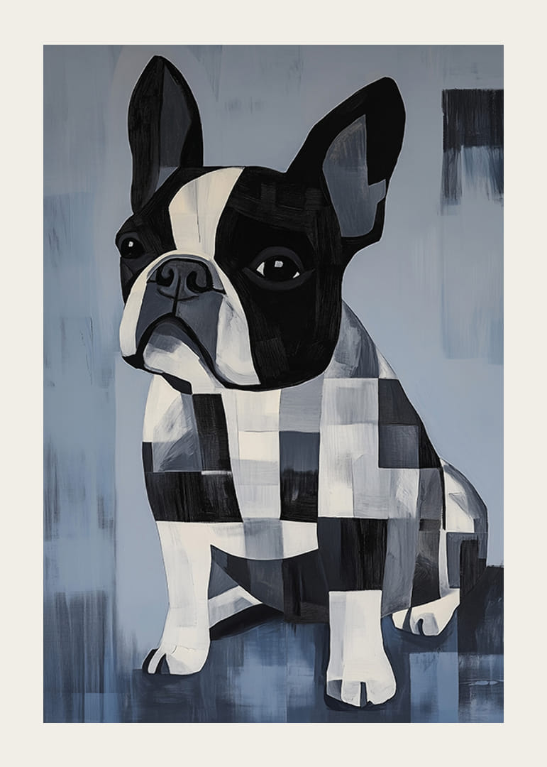Câine stilizat în culori monocrome și stil cubist-12