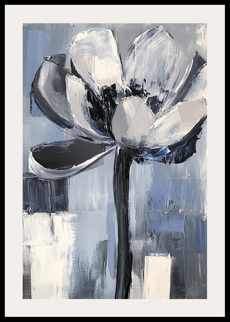 The flower floats in soothing blue and gray tones-12