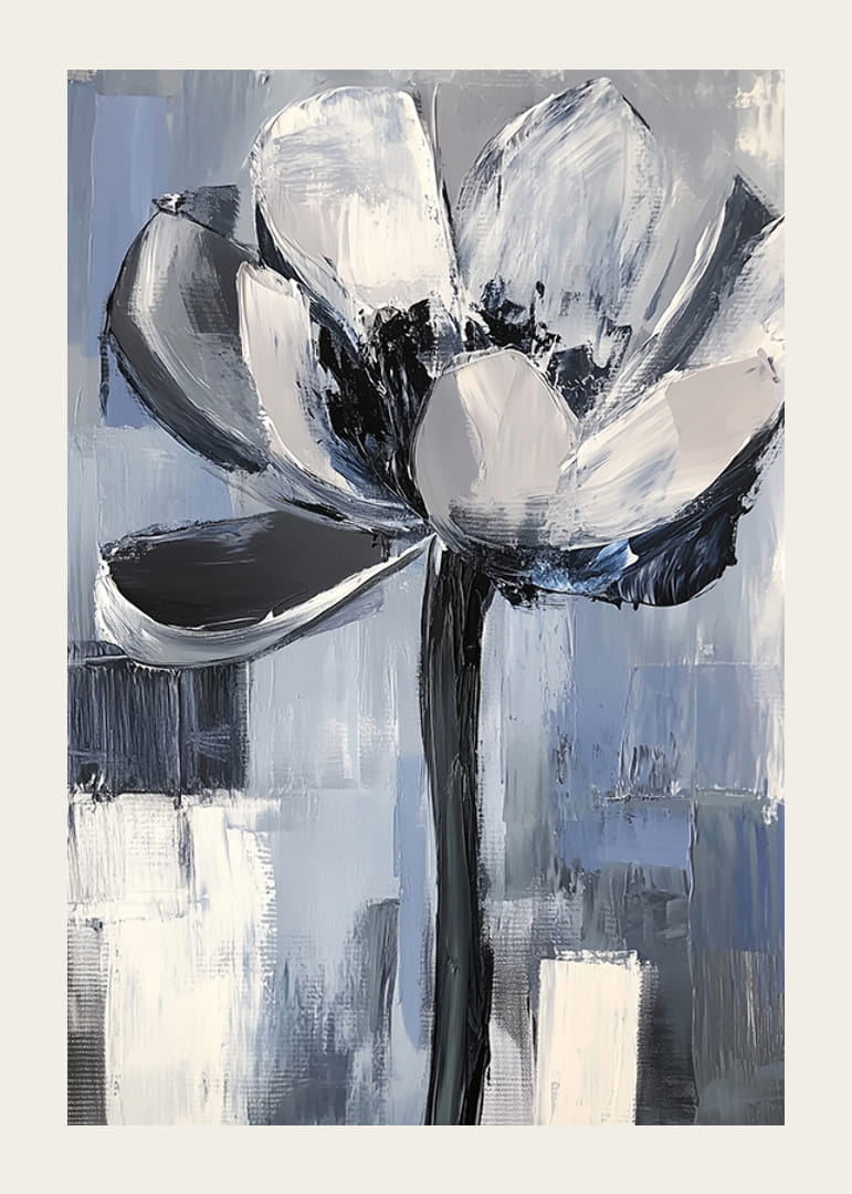 De bloem zweeft in rustgevende blauwe en grijze tinten-12