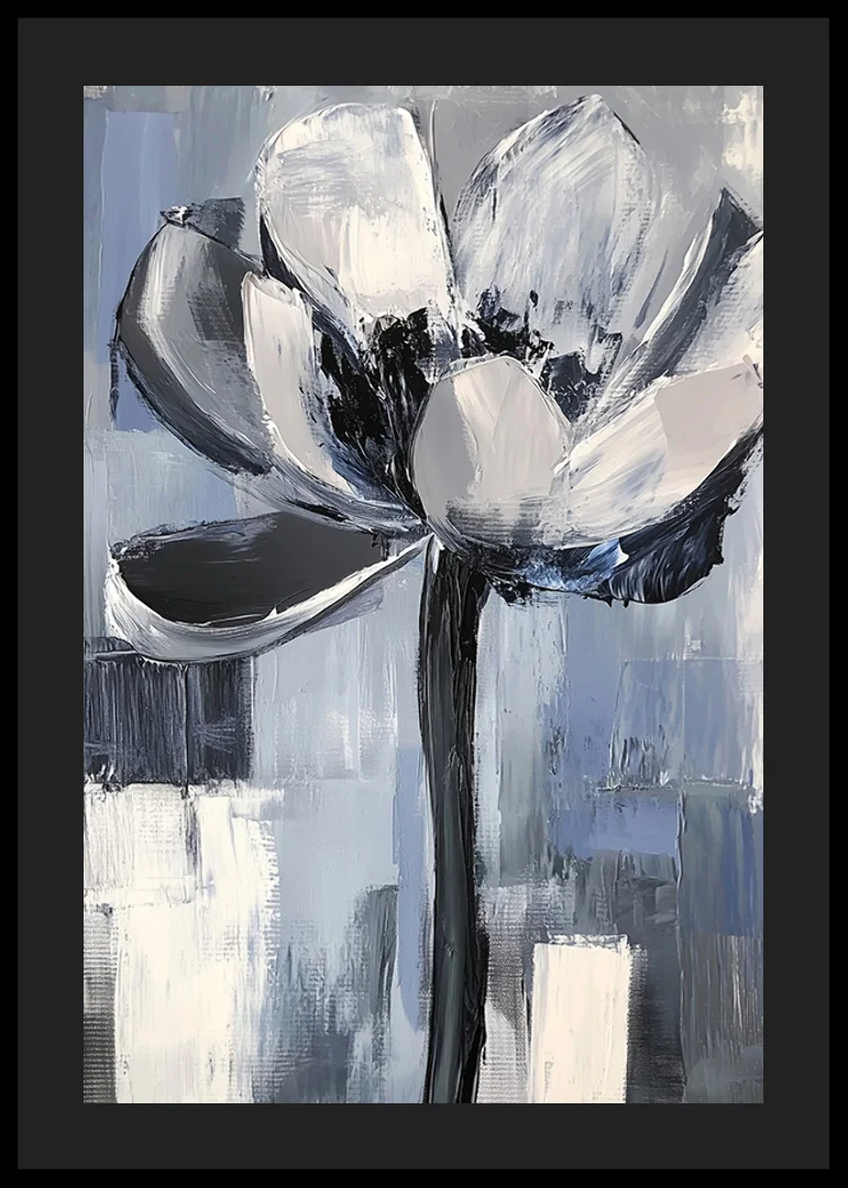 The flower floats in soothing blue and gray tones-12