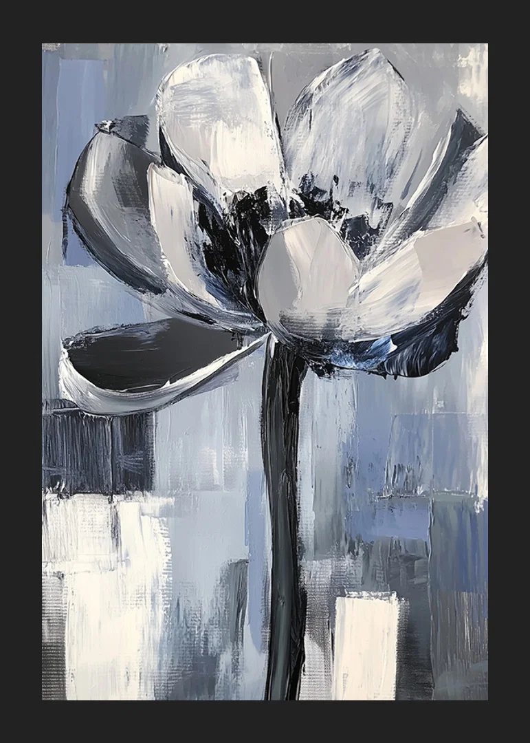 The flower floats in soothing blue and gray tones-12