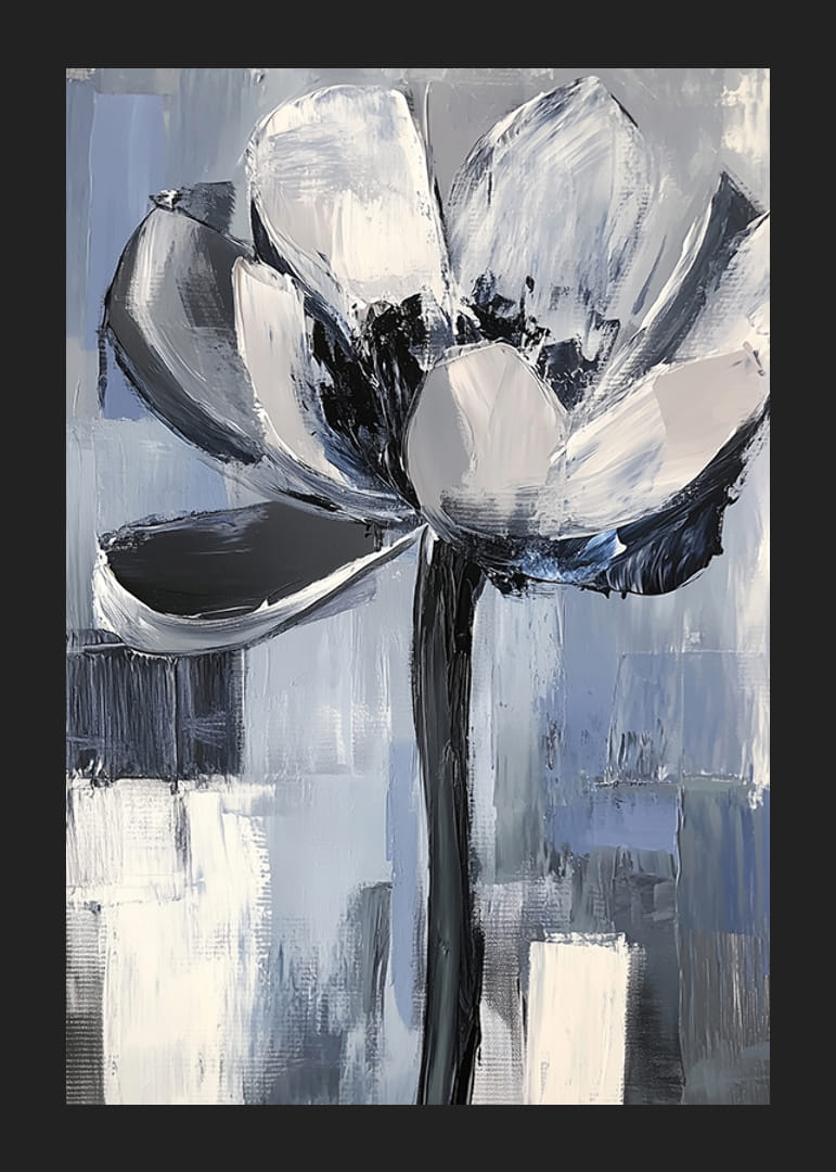 De bloem zweeft in rustgevende blauwe en grijze tinten-12