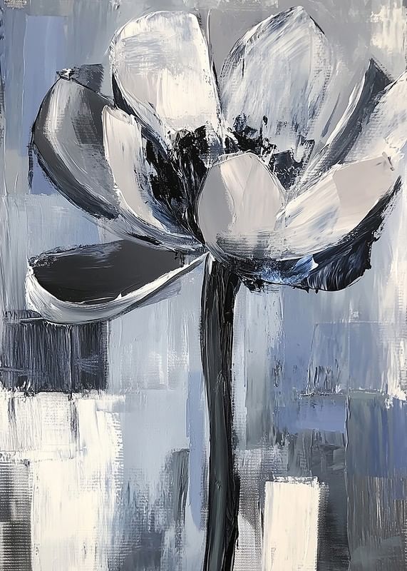 The flower floats in soothing blue and gray tones-12