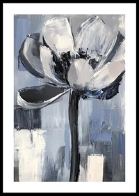 The flower floats in soothing blue and gray tones-0