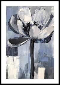 The flower floats in soothing blue and gray tones-0