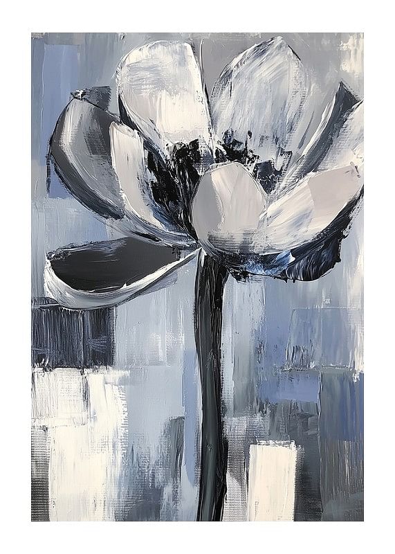 The flower floats in soothing blue and gray tones-12