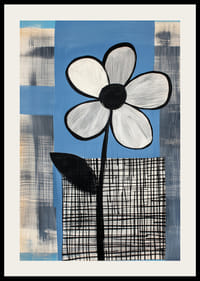 En stilren blomma mot en blå och rutmönstrad bakgrund-2