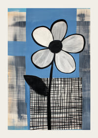 En stilren blomma mot en blå och rutmönstrad bakgrund-3