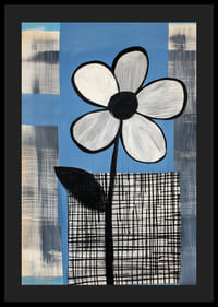 En stilren blomma mot en blå och rutmönstrad bakgrund-4