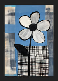 En stilren blomma mot en blå och rutmönstrad bakgrund-5