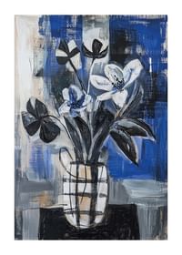 Flores a preto e branco sobre fundo azul criam profundidade e elegância-1
