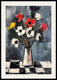 A colorful bouquet on a checkered tablecloth-2