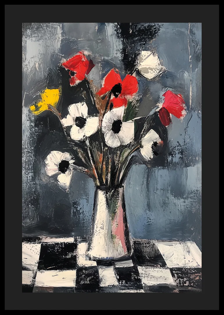 A colorful bouquet on a checkered tablecloth-12