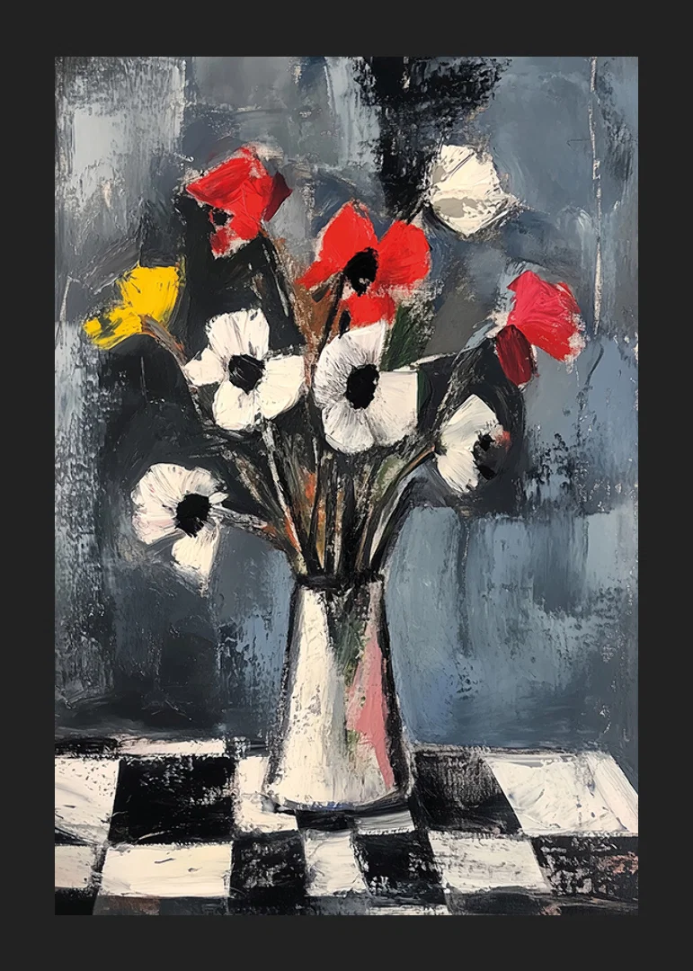 A colorful bouquet on a checkered tablecloth-12