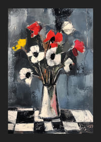 Farebná kytica na károvanom obruse-5