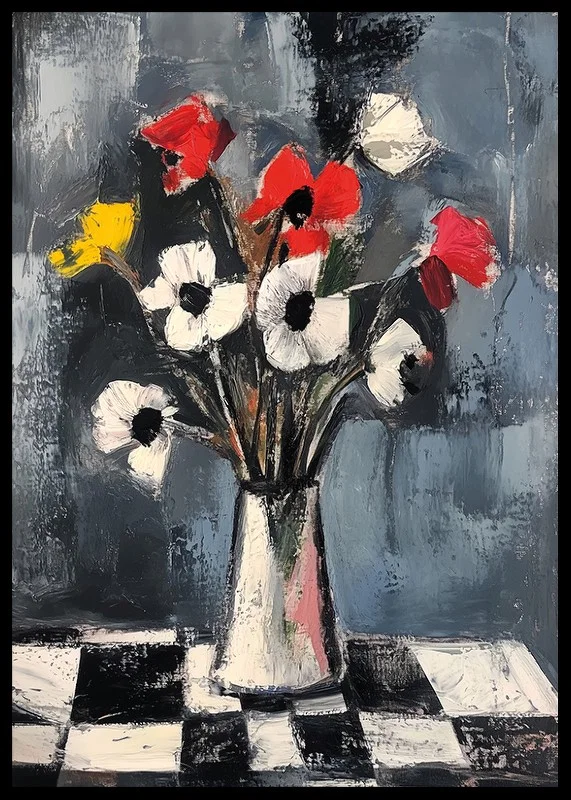 A colorful bouquet on a checkered tablecloth-12