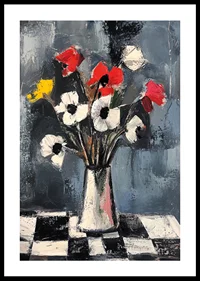 A colorful bouquet on a checkered tablecloth-0