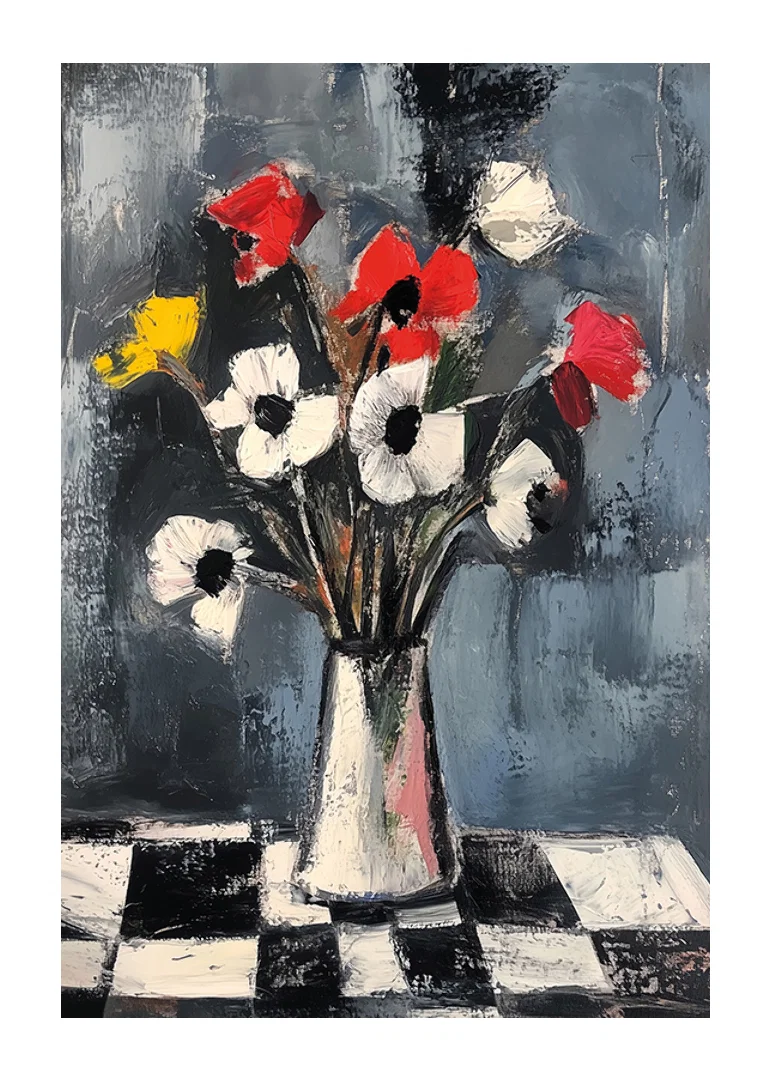 A colorful bouquet on a checkered tablecloth-12
