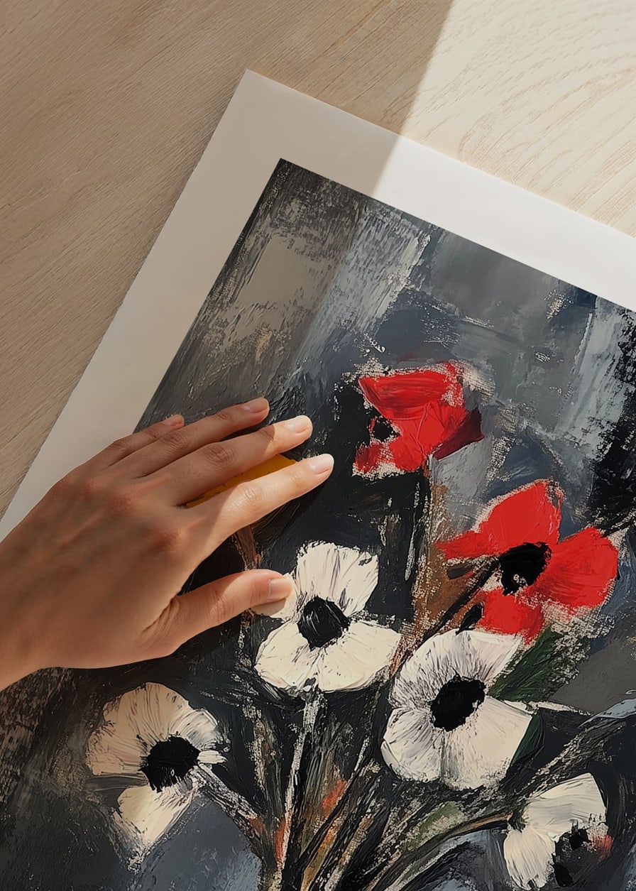 Ein bunter Blumenstrauß auf einer karierten Tischdecke-12