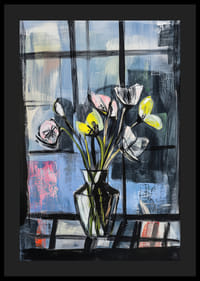 Kvitnúce kvety na pozadí zasneného okna-4