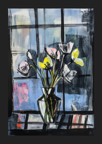 Kvitnúce kvety na pozadí zasneného okna-5