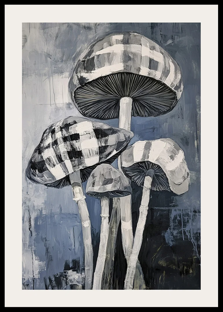Artistic mushroom painting in grayscale with elegant structure-12