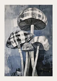 Artistic mushroom painting in grayscale with elegant structure-3