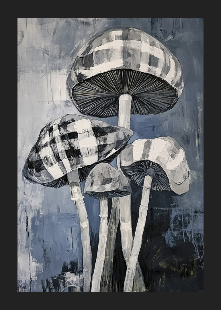 Artistic mushroom painting in grayscale with elegant structure-12