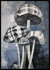 Artistic mushroom painting in grayscale with elegant structure-6