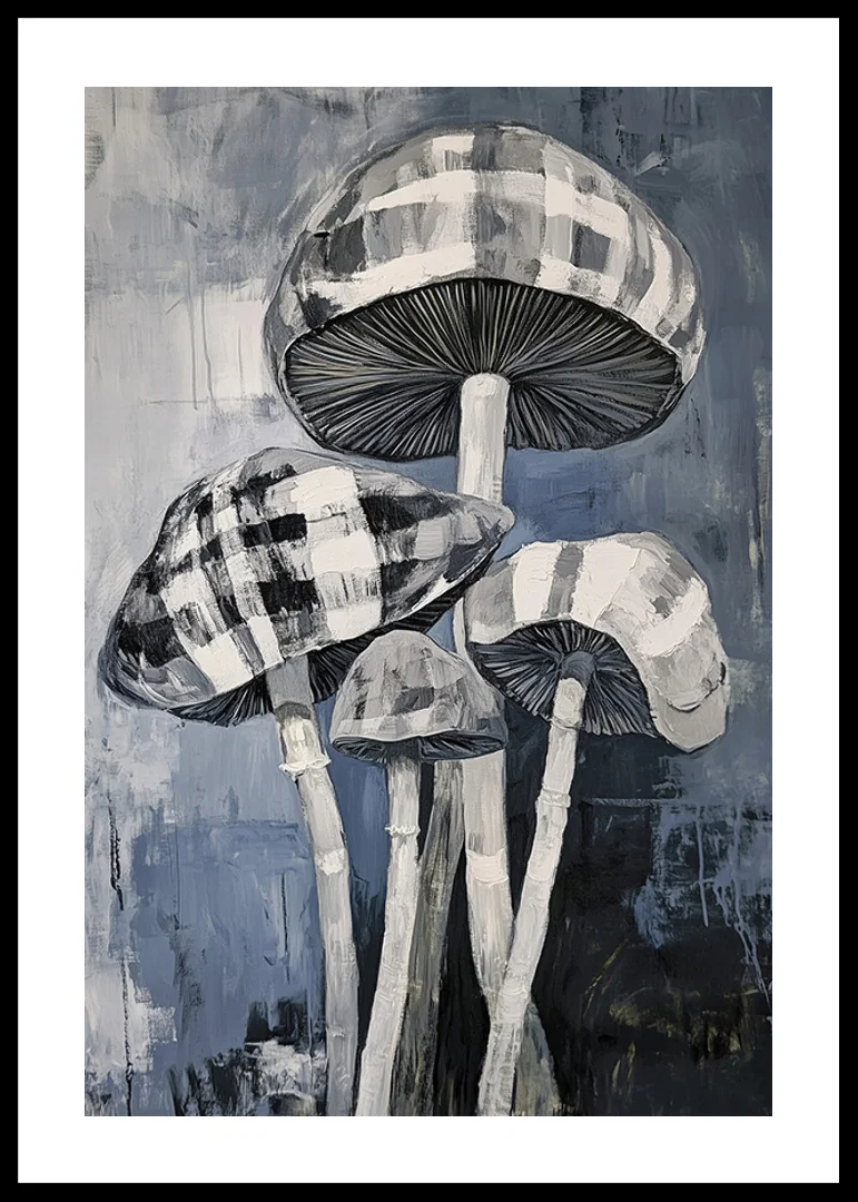 Artistic mushroom painting in grayscale with elegant structure-12