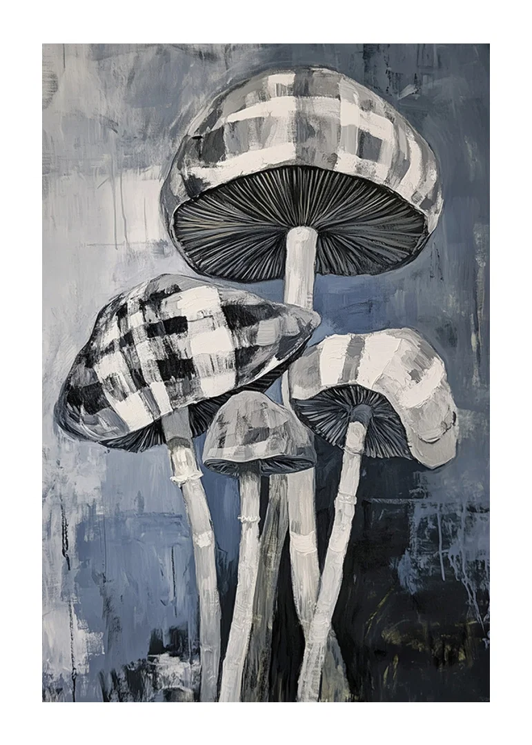 Artistic mushroom painting in grayscale with elegant structure-12